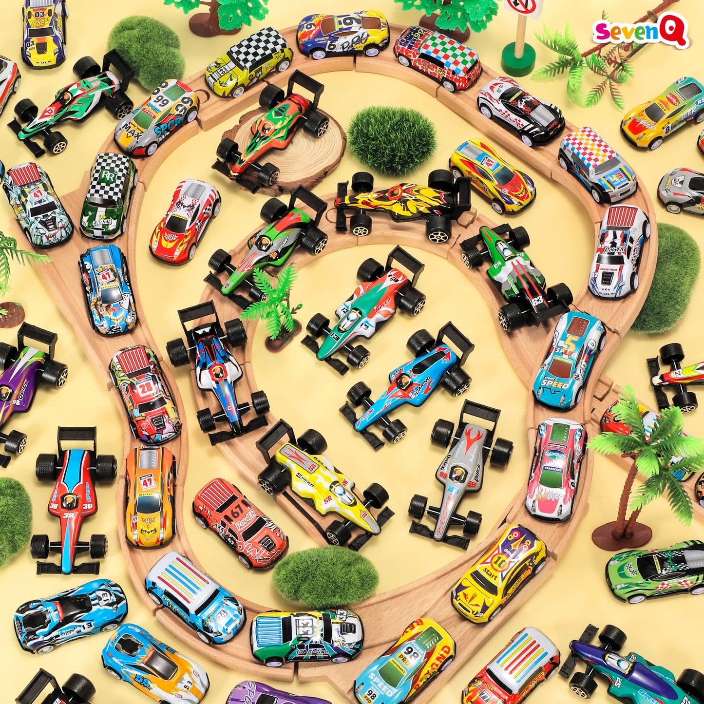 SevenQ Party Favors Toy Cars for Boys with Storage Box, 67Pcs Pull Back Cars F1 Race Cars Bulk, Treasure Box Toys for Classroom