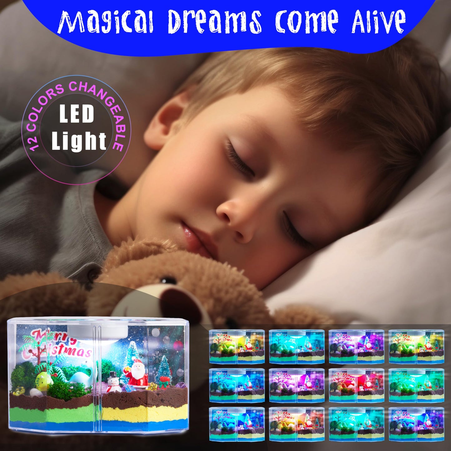 Carolart 3 In 1 Light Up Dinosaur Terrarium Kit,Space, Christmas Kit,Led Night Light Up & Remote Boy Birthday Gifts Arts & Craft