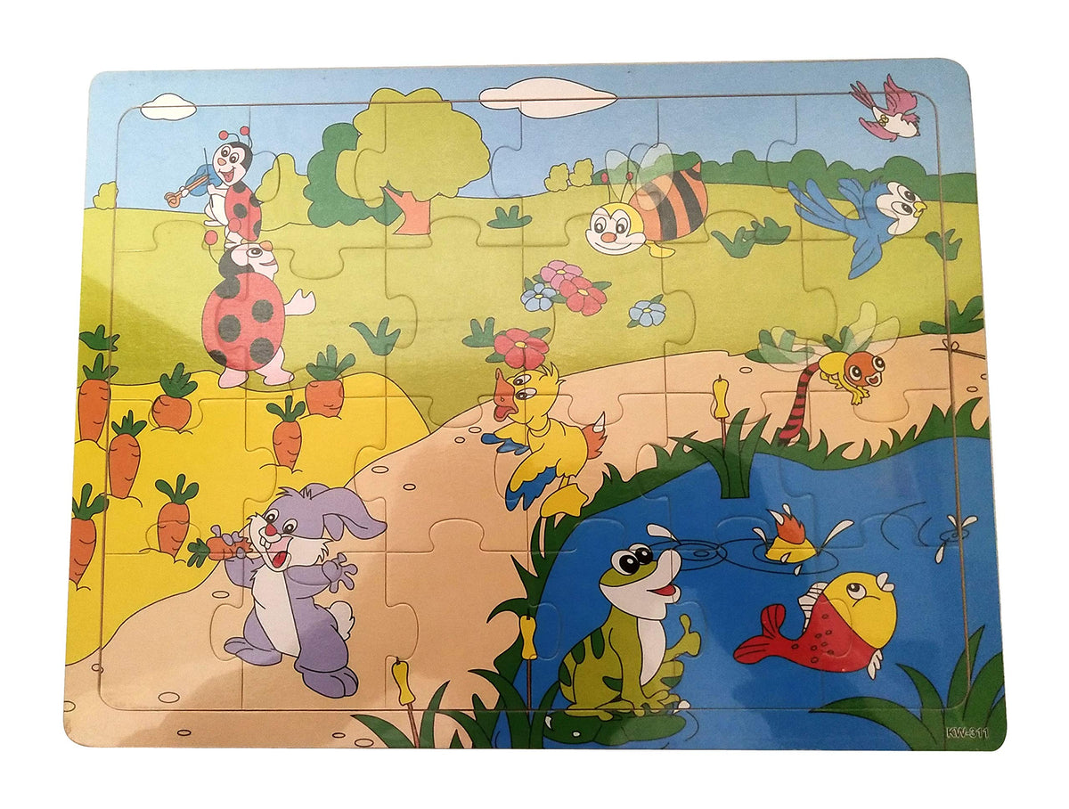 NPRC Wooden Colorful Learning Educational Puzzle Board Tray for Kids, Size 30cm X 22cm (Garden)
