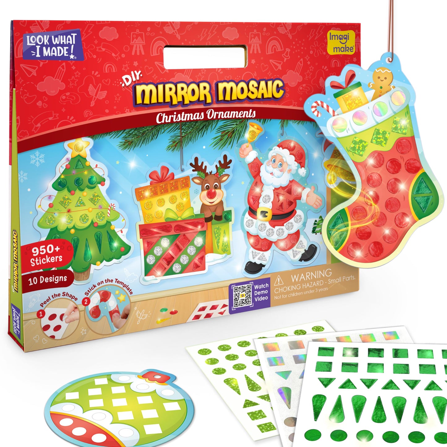 Imagimake Mirror Mosaic Christmas Kids Art Set | DIY Craft Kit | Foil Stickers for Kids | Birthday Gift for Girls and Boys Ages 