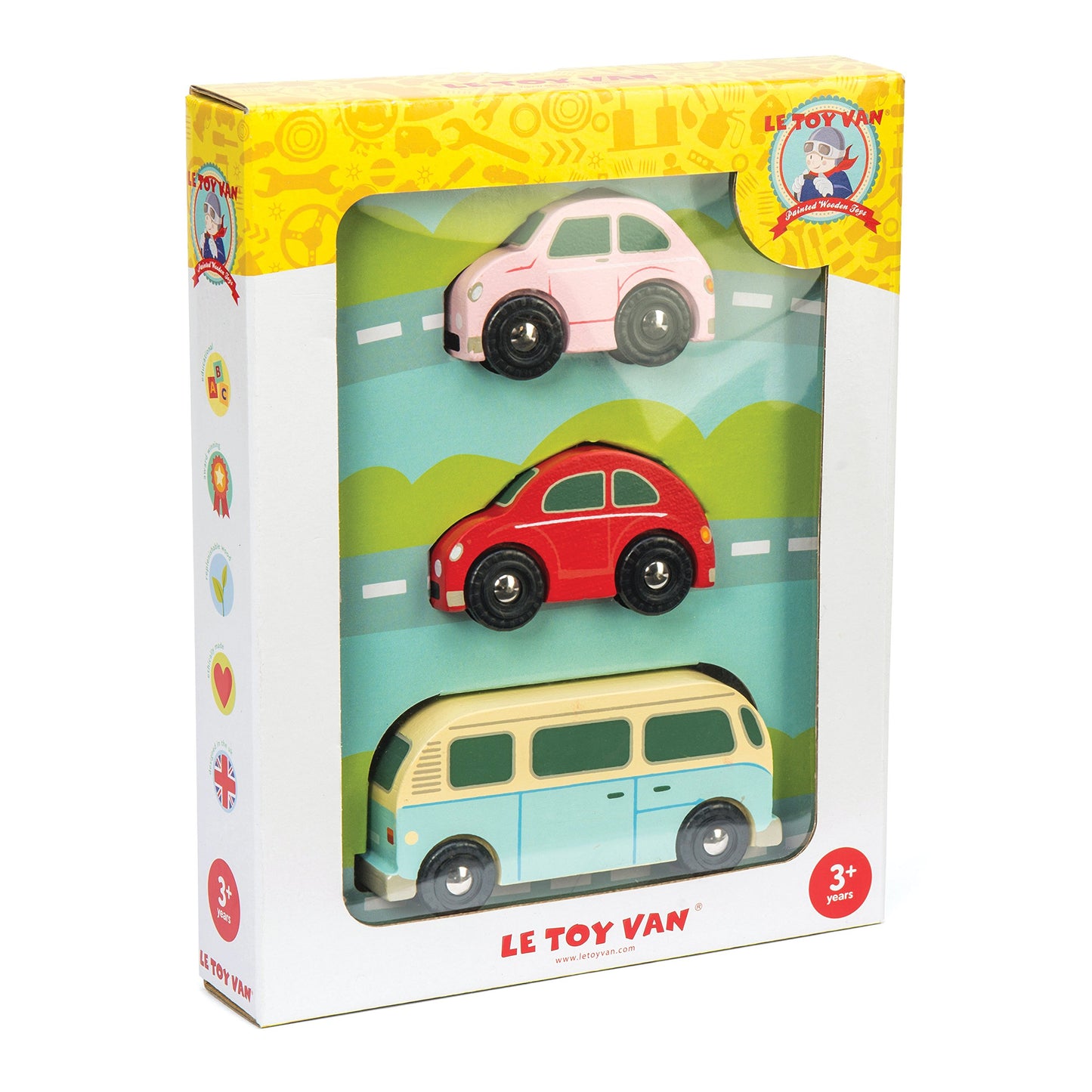 Le Toy Van - Cars & Construction Wooden Retro Metro Car Set Car Toy Play Set - Set 3 Cars | Boys Play Vehicle Kids Role Play Toy