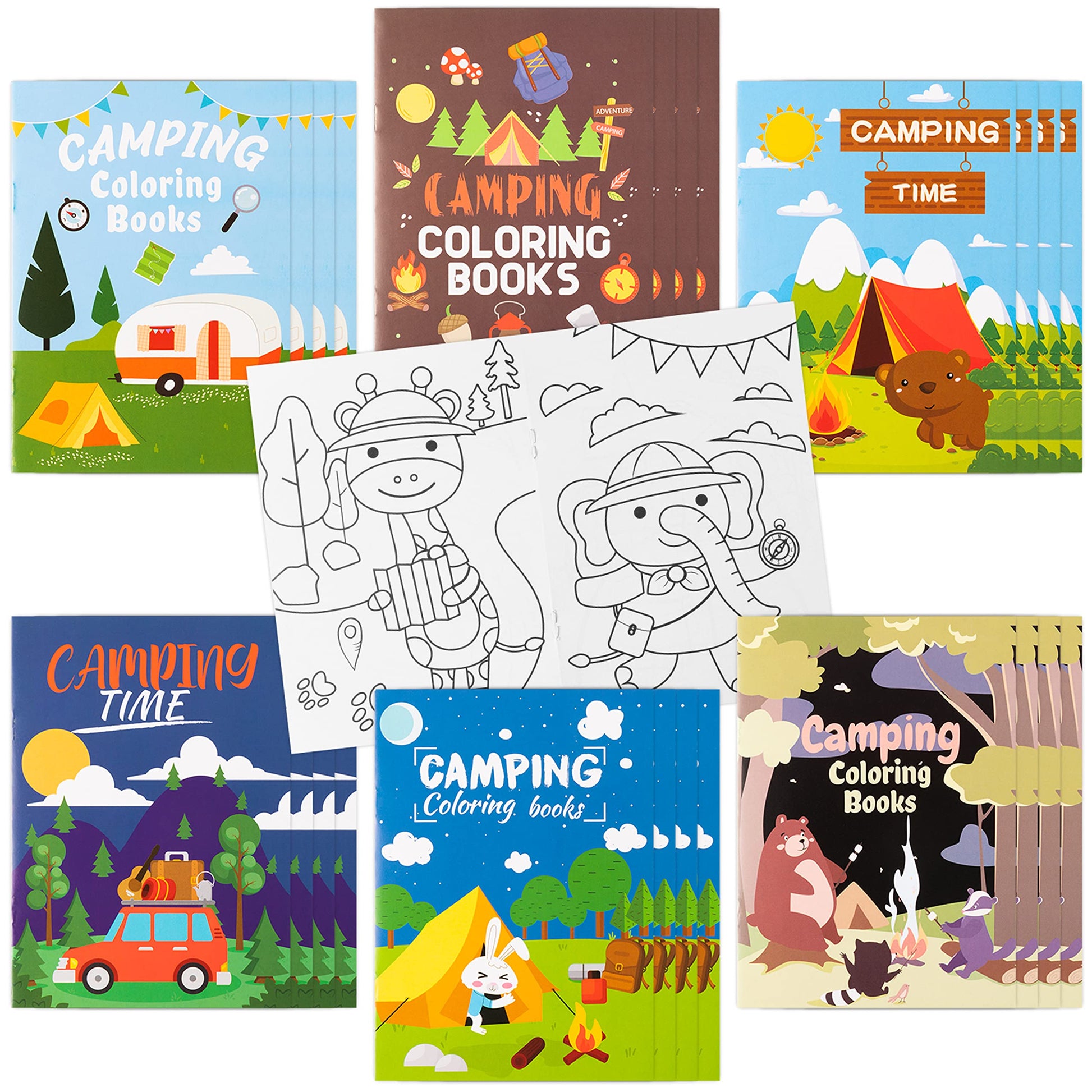 Dvbonike 24Pcs Camping Coloring Books Including Tent Camping Light Forest Bear Rabbit Diy Art Drawing Patterns Summer Birthday P