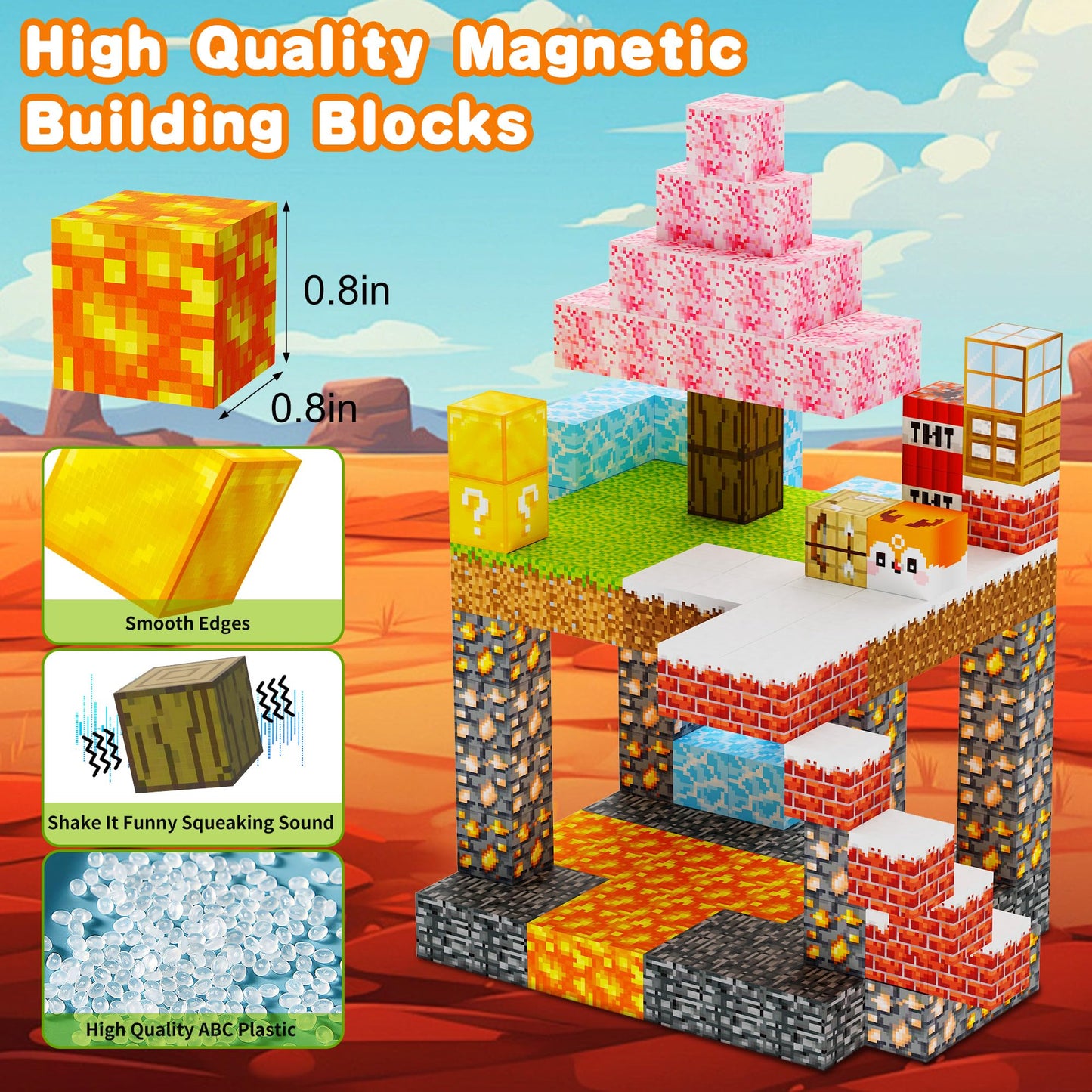 Simplefine Magnetic Blocks 100Pcs,Mine World Craft Toys For Boys 6-8,Magnet Cubes For Kids,Volcano Magnetic Stress Relief Blocks