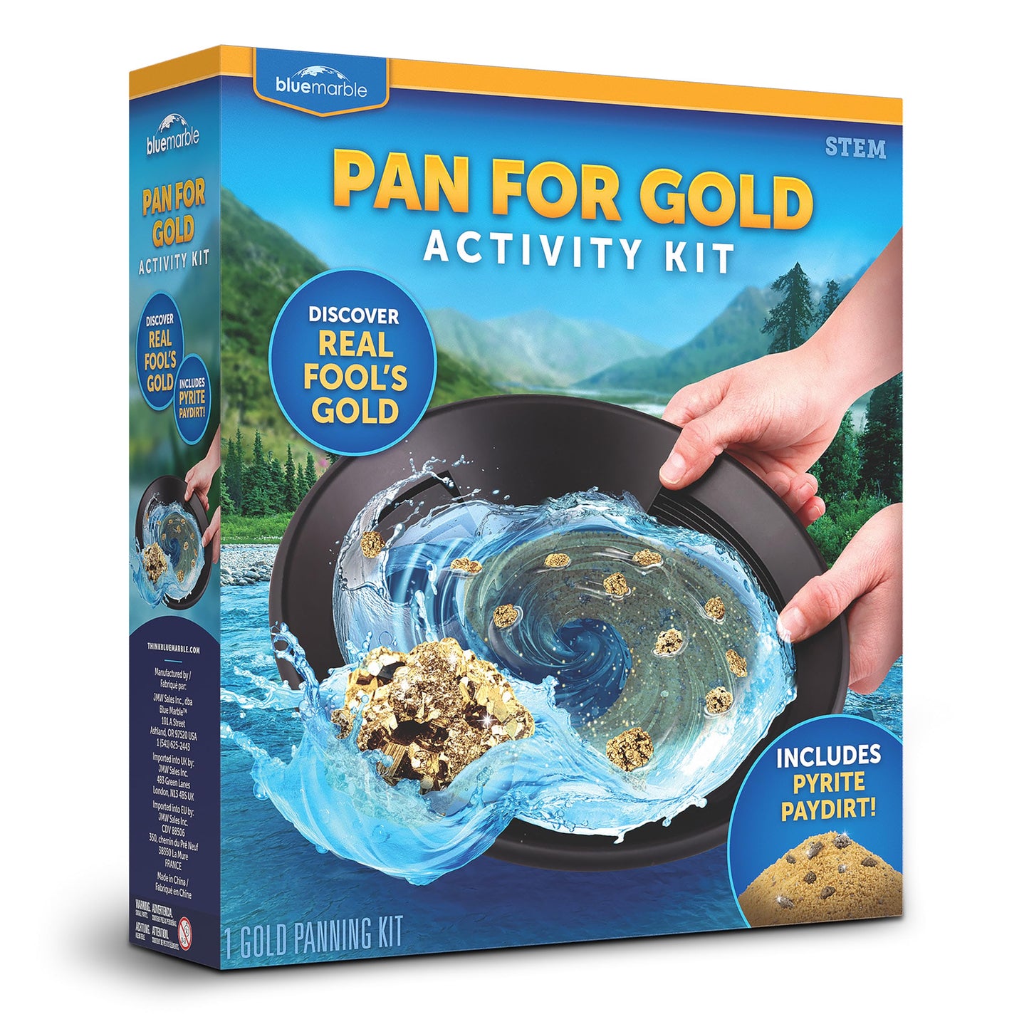 Blue Marble Gold Panning Kit For Kids - Kids Gold Mining Kit, Learn To Pan For Gold, Includes Pay Dirt With Real Pyrite Specimen