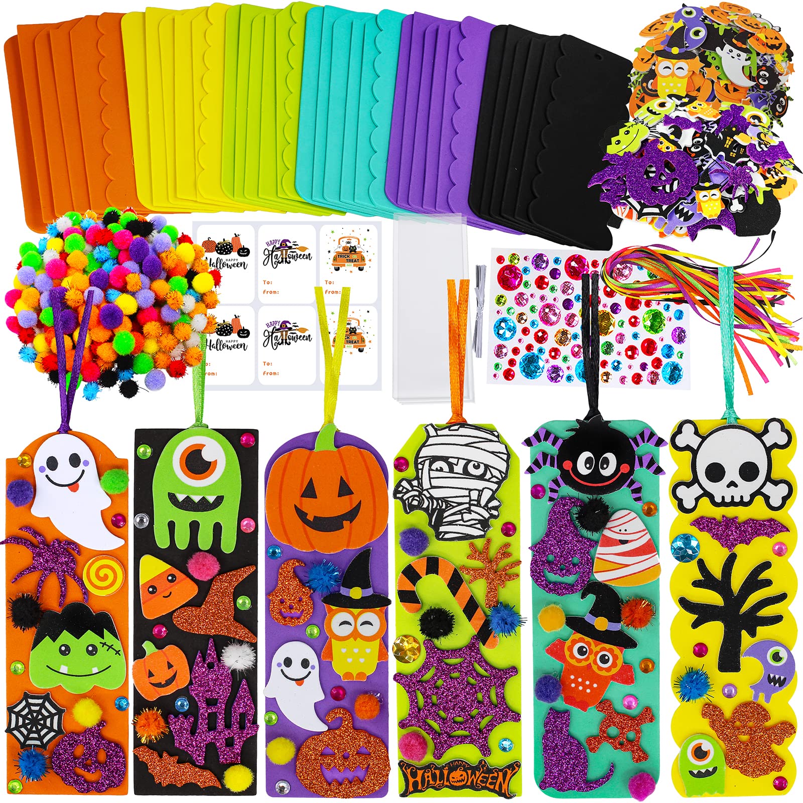 Winlyn 36 Sets Halloween Craft Kits Halloween Crafts Fall Kids Crafts DIY Halloween Bookmarks Art Sets Pumpkin Jack-O-Lantern B