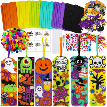 Winlyn 36 Sets Halloween Craft Kits Halloween Crafts Fall Kids Crafts DIY Halloween Bookmarks Art Sets Pumpkin Jack-O-Lantern B