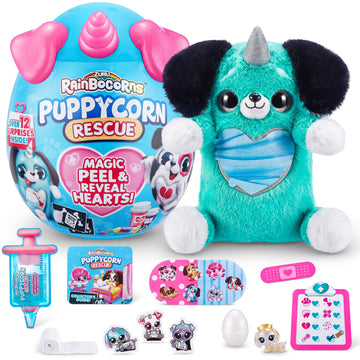 Rainbocorns Puppycorn Rescue (Sausage) By Zuru, Collectible Plush, Stuffed Animal Toys, Surprise Egg, Stickers, Syringe Slime, A
