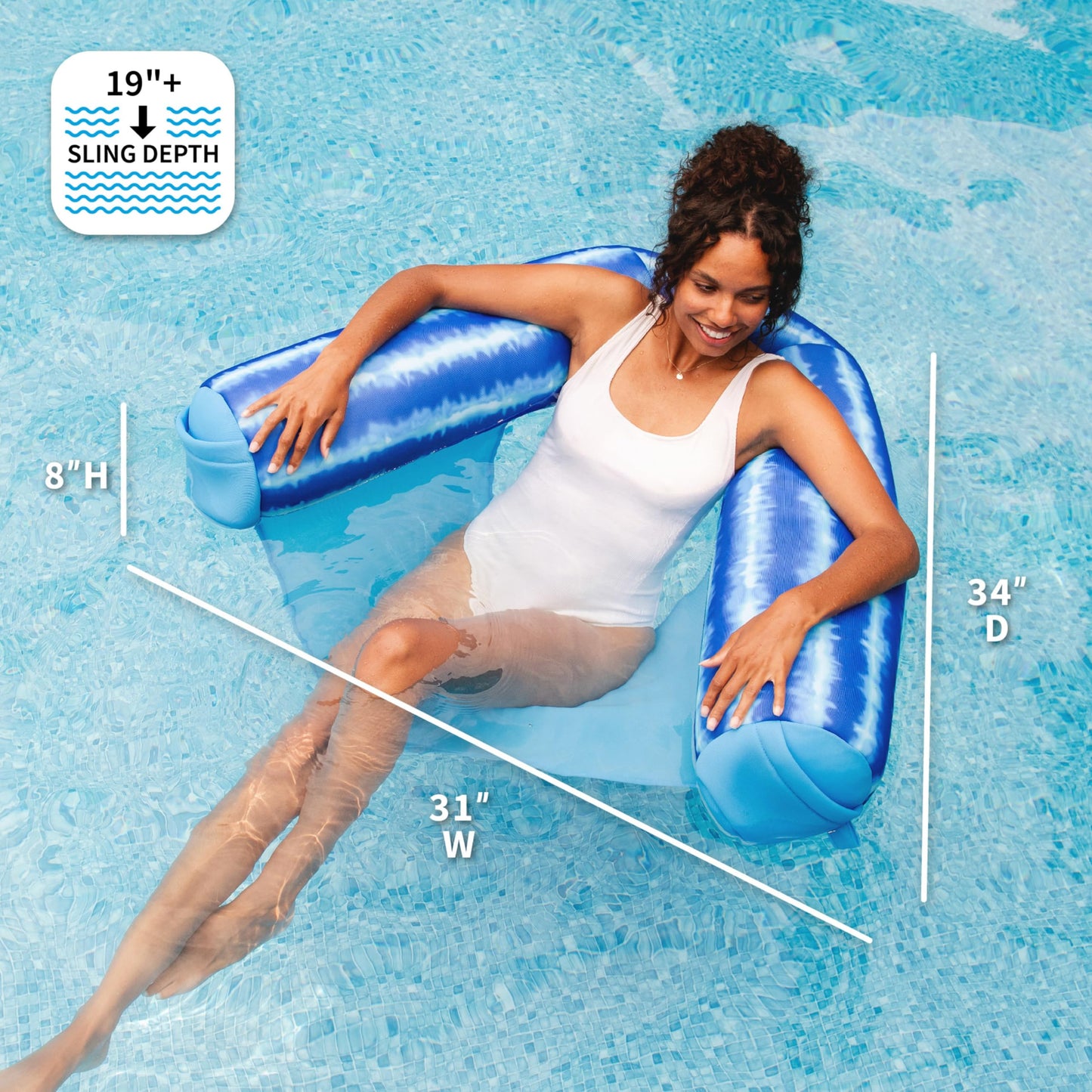 Big Joe Shaka Sling XL Pool Float, Ripple Blue, Doubled-Sided Mesh, Quick Draining Fabric, No Inflation Needed