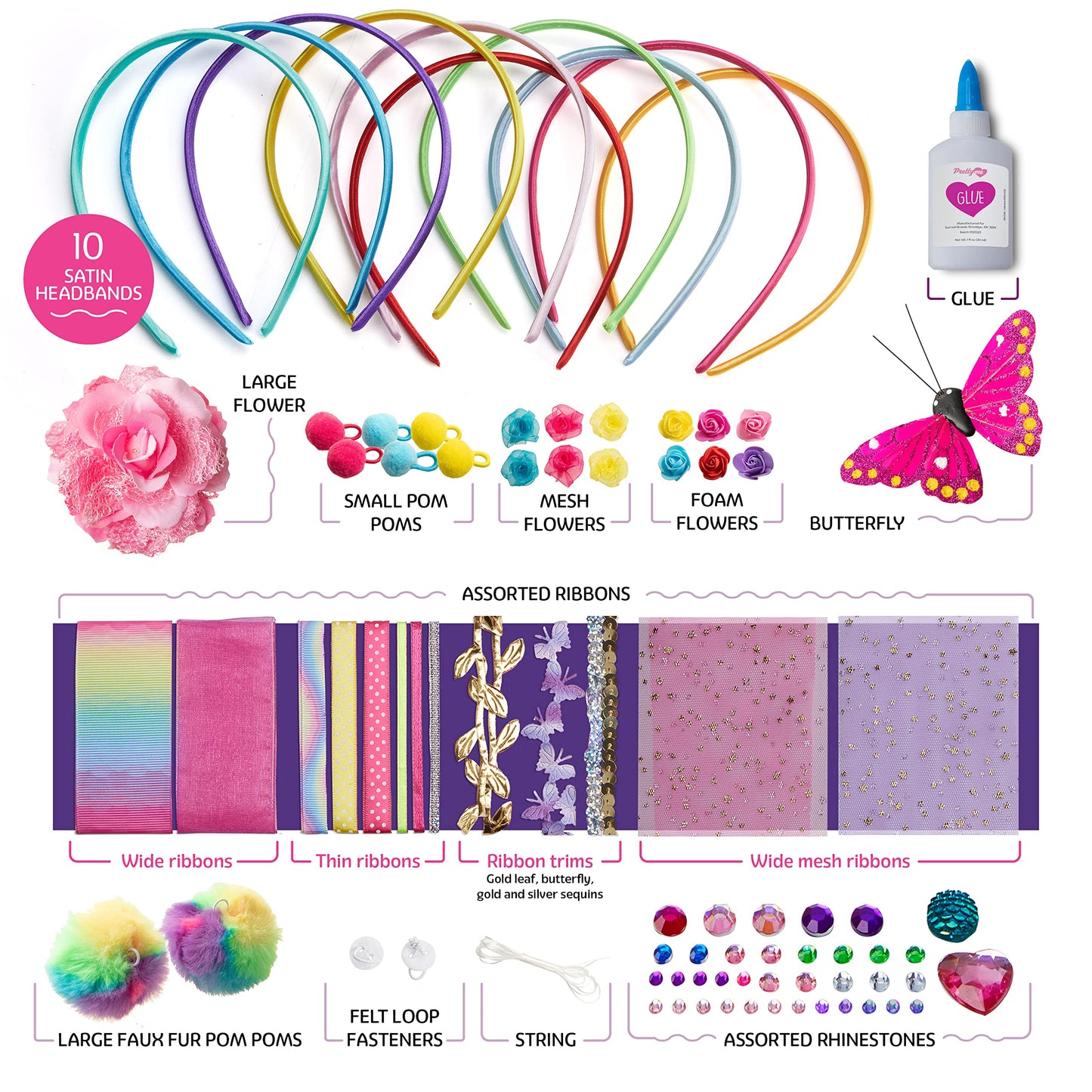 Pretty Me Headband Making Kit - DIY Fashion Accessories for Girls Ages 5-12 - Multicolor Plastic Small Size