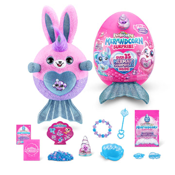 Rainbocorns Mermaidcorn Bunny Plush - Collectible Stuffed Animal with Surprises, Stickers, Magic Sands & Bubble Mixture, Ages 3+
