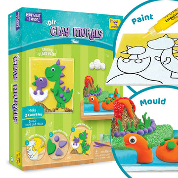 Imagimake Clay Murals  Dino  Modelling Clay & Glass Paint  5 Designs  Art & Craft Kit  Age 5 Years+, Multicolor