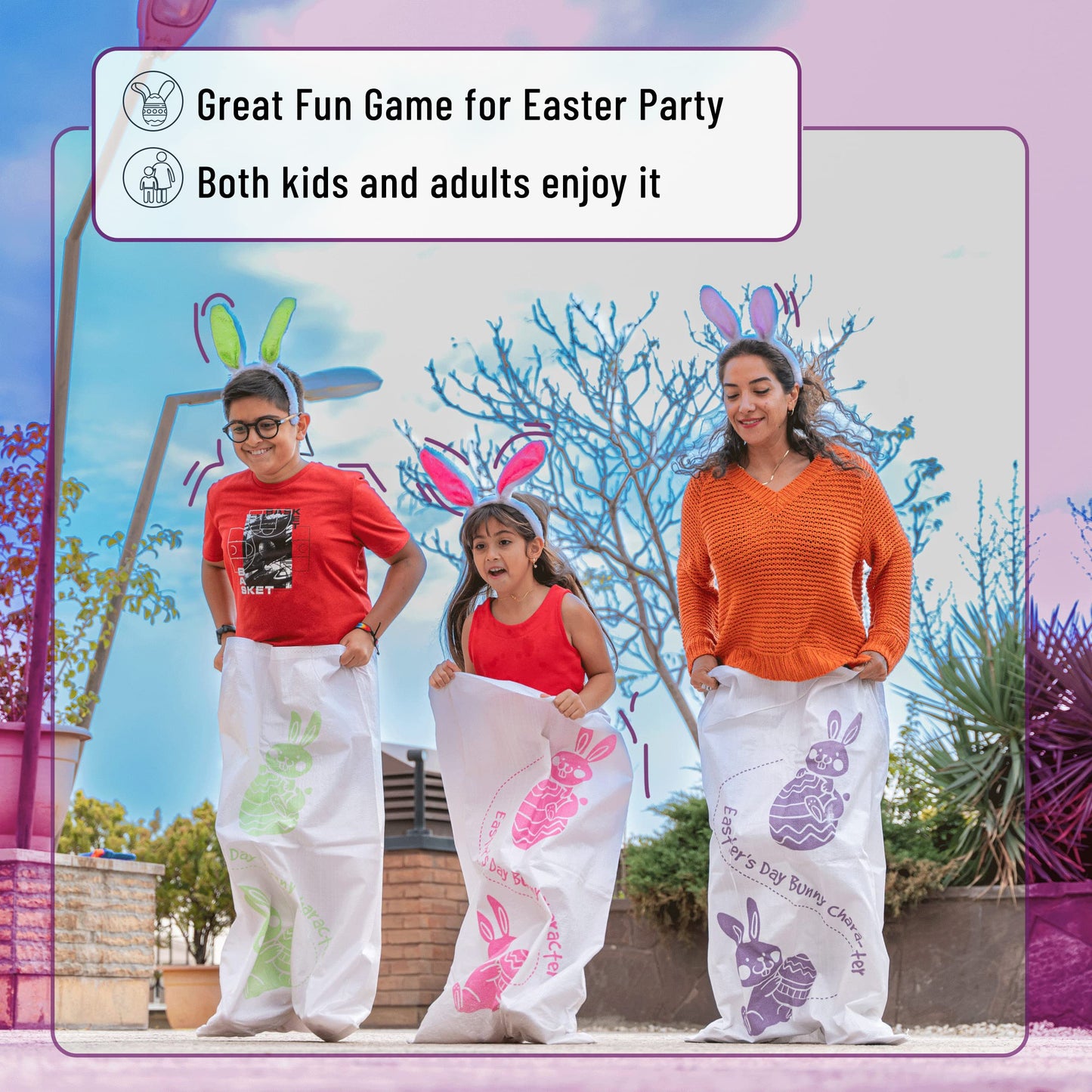 Mr. Pen- Potato Sack Race Bags for Kids Adults, 38.2 x 23.5, 6 Pack with 6 Bunny Ears Headbands, Sacks for Sack Race, Easter Sac