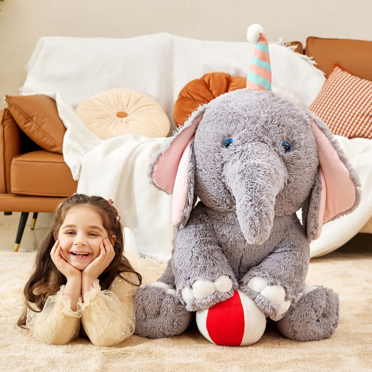 Ikasa Giant Elephant Stuffed Animal Plush Toy, 31'' Large Big Jumbo Soft Plushie Toys For Kids Girls Boys Girlfriend