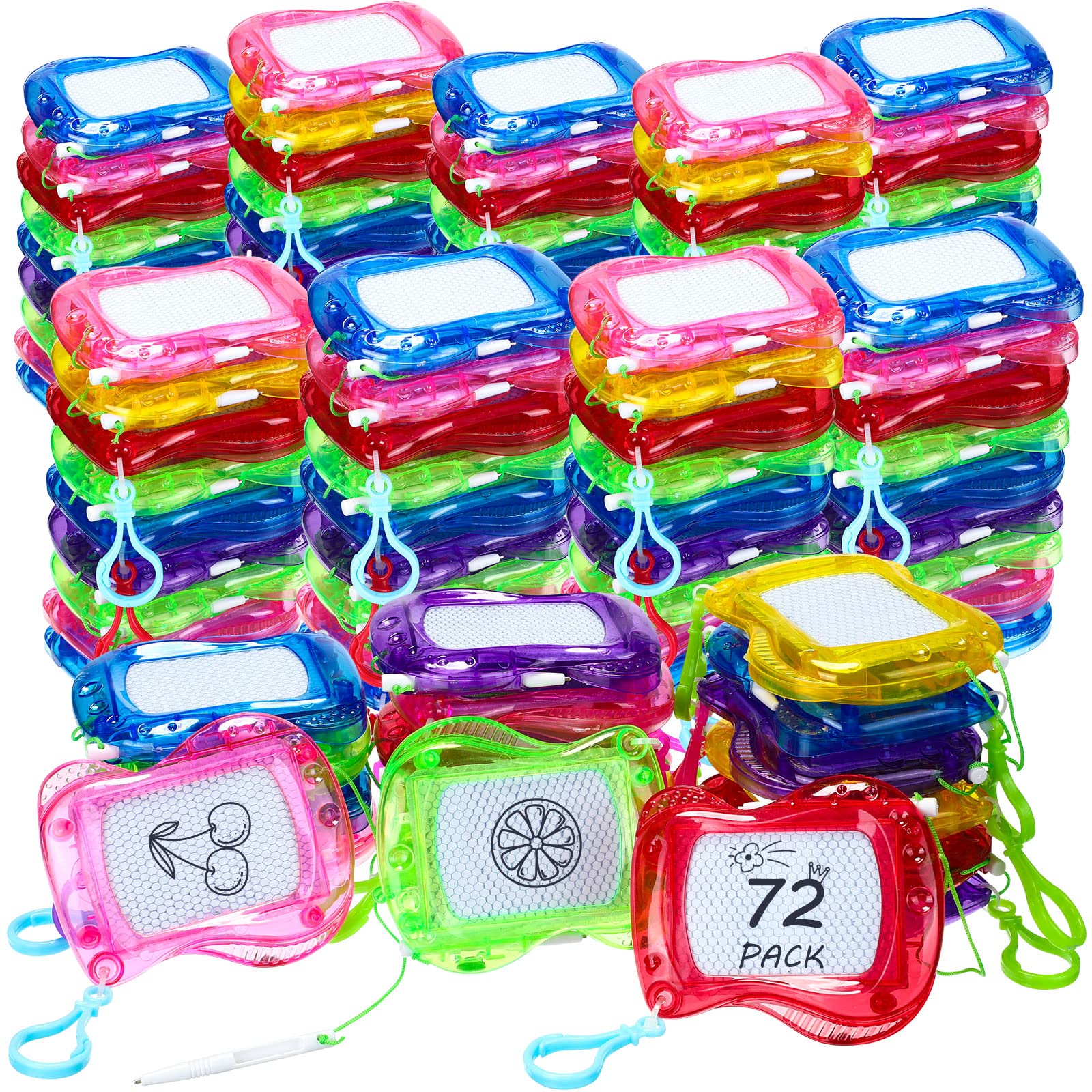 72 Pieces Mini Magnetic Drawing Board for Kids, Backpack Keychain Clip Drawing Boards Erasable Doodle Board Sketch Pad for Kids 