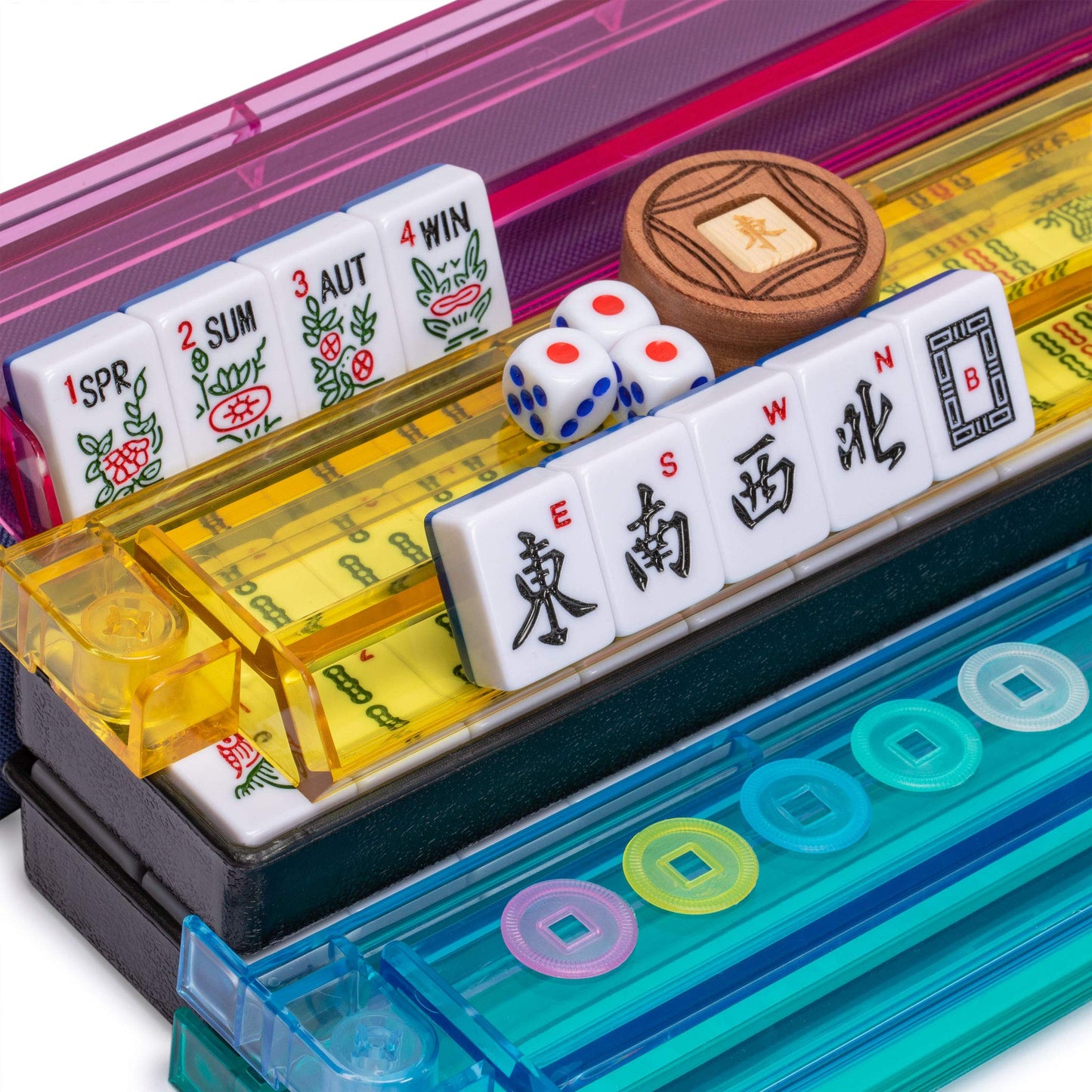 Yellow Mountain Imports American Mahjong Game Set, Santorini with Blue Soft Case - All-in-One Racks with Pushers, Wright Patters