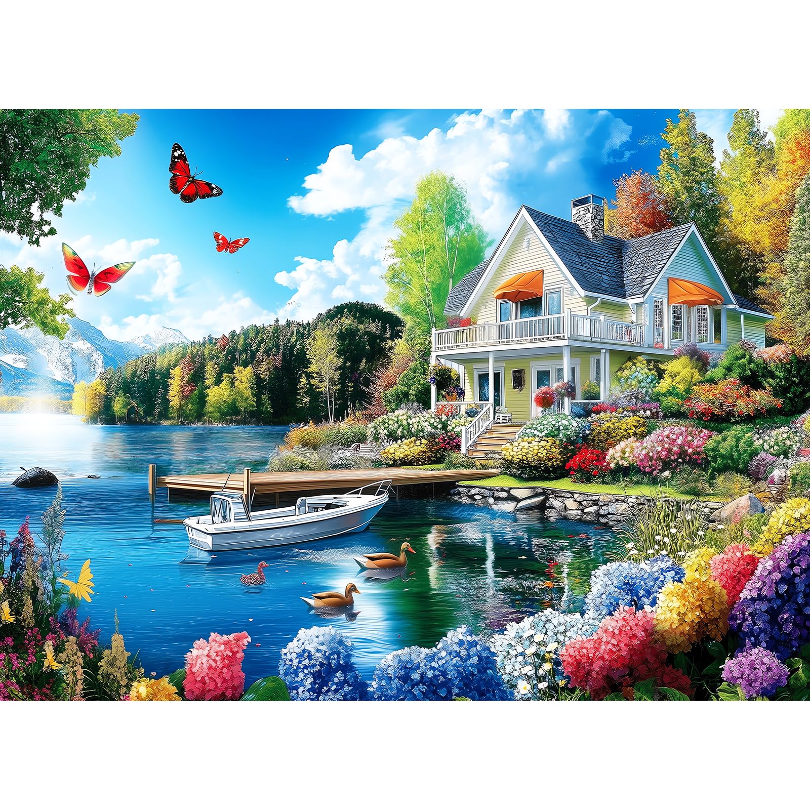 300 Pieces Puzzles For Adults | Lake House Jigsaw Puzzles | Large 300 Piece Puzzle For Children Adults Seniors | Sturdy,Safe | E