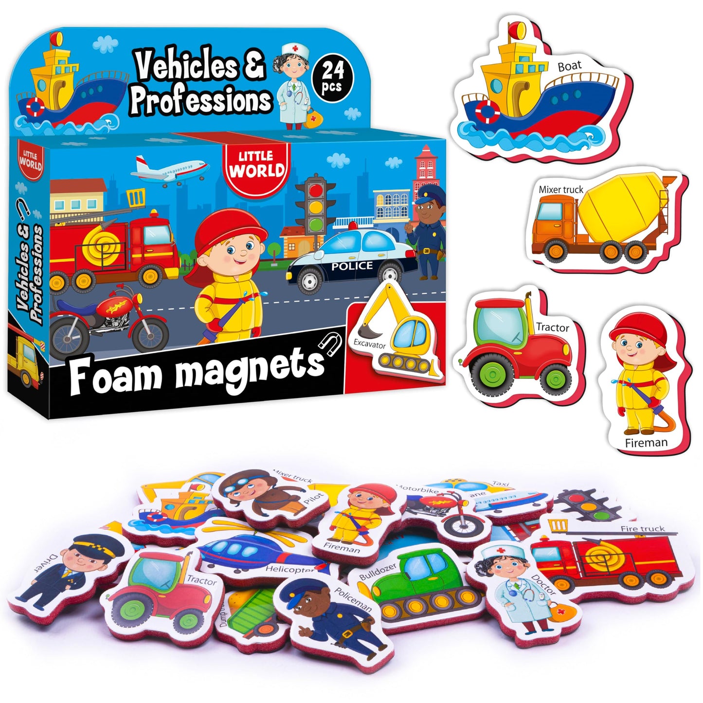 Little World 24 Foam Fridge Magnets for Toddlers - Child Safe, Chunky Size, Multi Color, Model RK93010-02