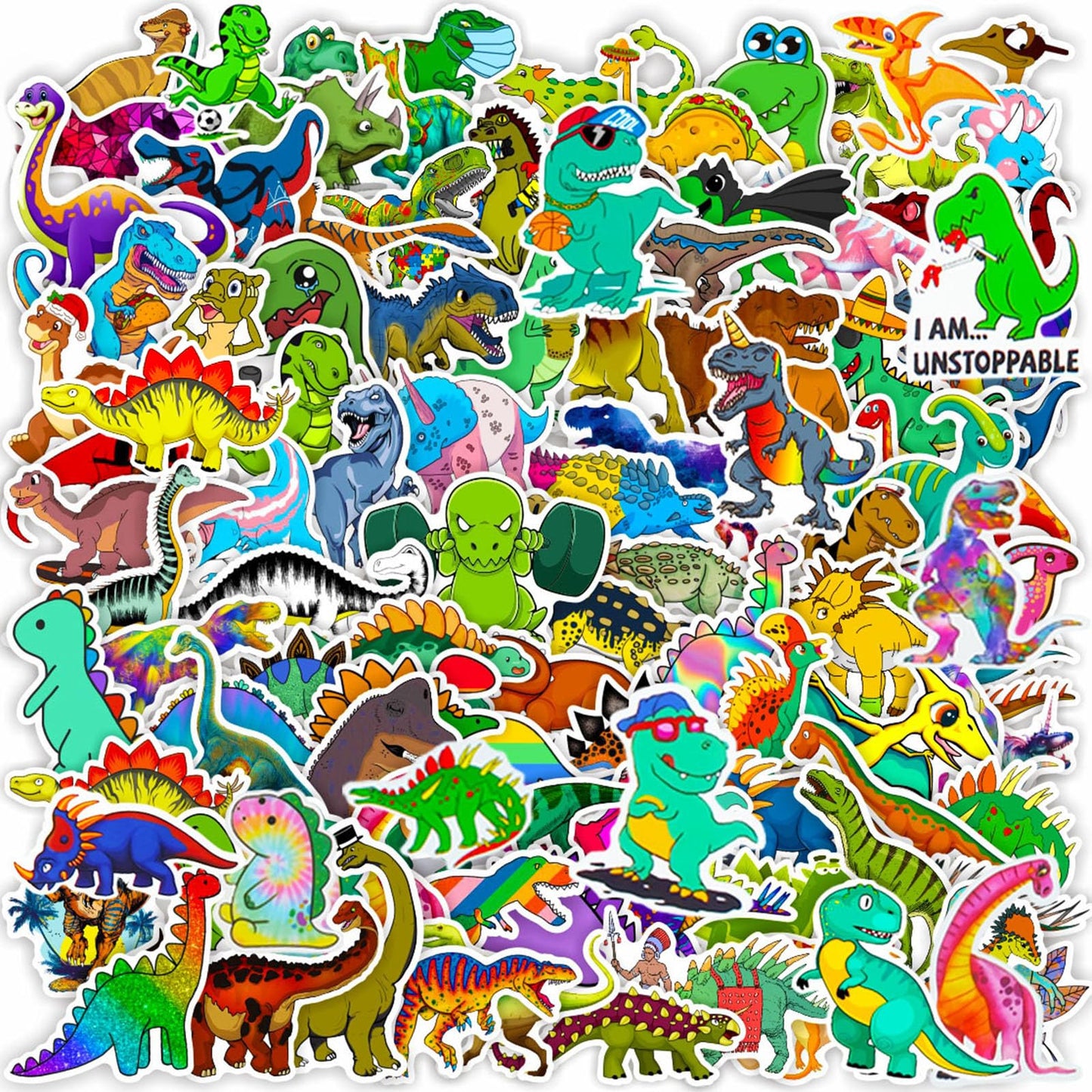 Dothrayan 100 Pcs Dinosaur Stickers For Water Bottle, Waterproof Dinosaur Stickers For Kids Boys Teens, Dinosaur Theme Holiday P