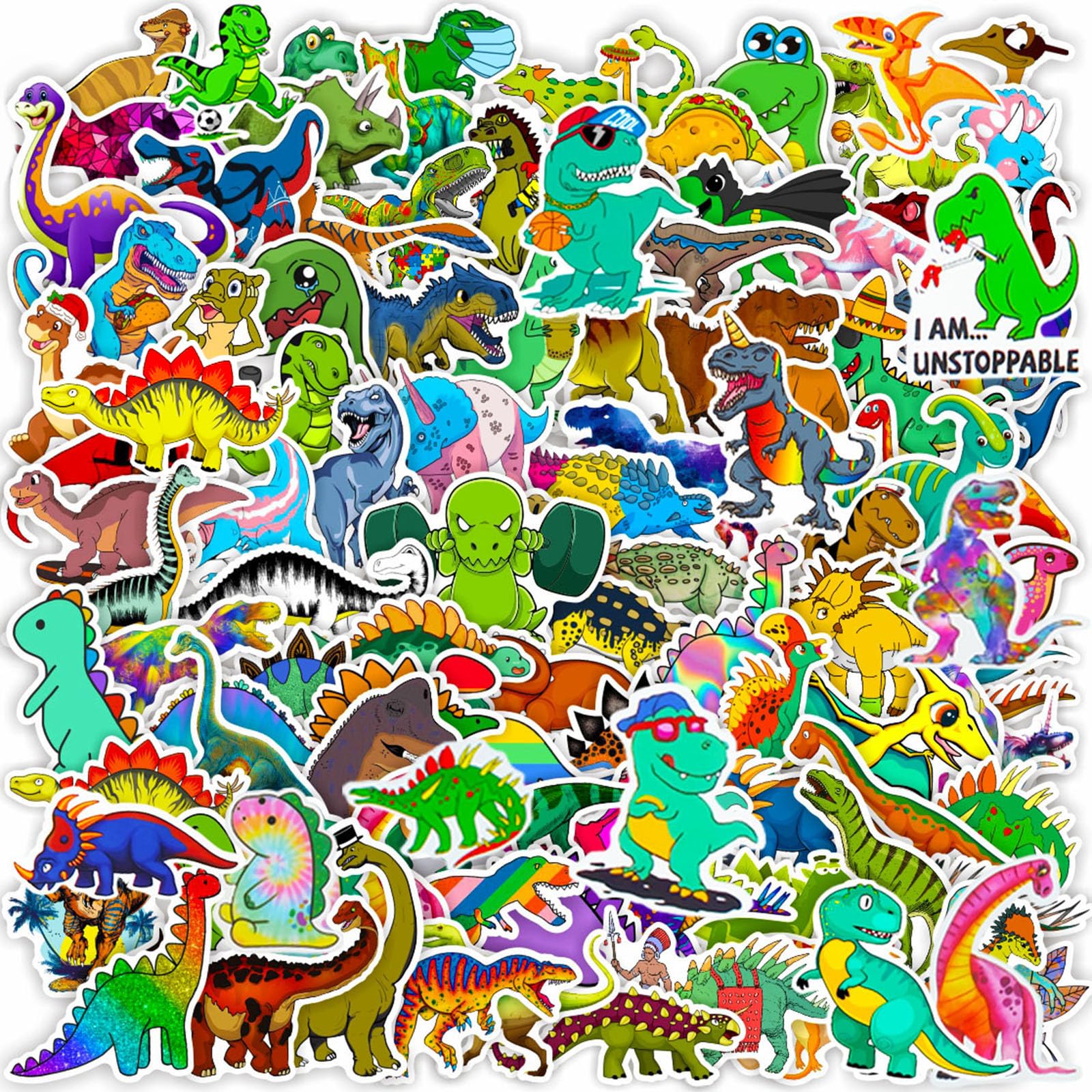 Dothrayan 100 Pcs Dinosaur Stickers For Water Bottle, Waterproof Dinosaur Stickers For Kids Boys Teens, Dinosaur Theme Holiday P