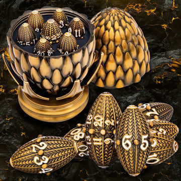 ARUOHHA DND Metal Dice Antique Gold Dragon Egg Dice with Rotating Dragon Egg Shell, Dungeons and Dragons Role Playing Game RPG D