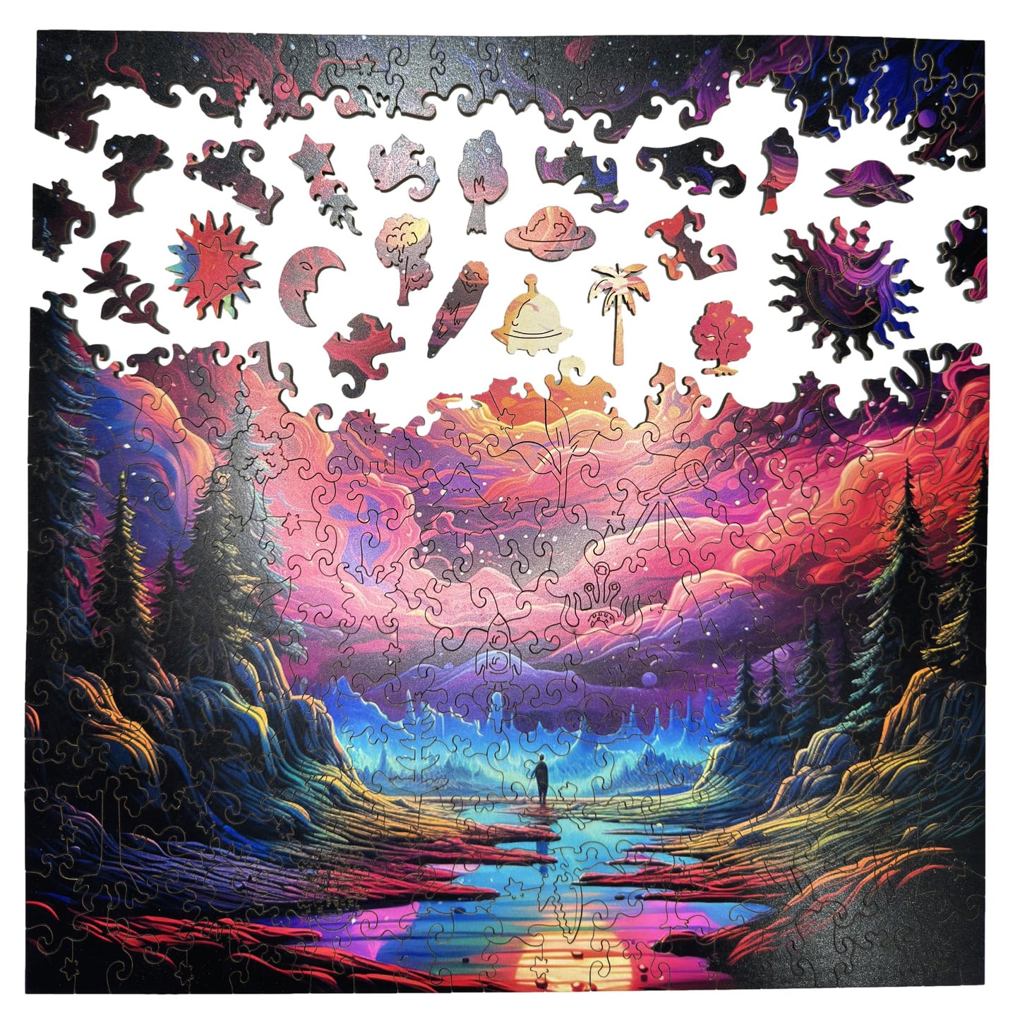 Trippy Puzzle Co - Wooden Jigsaw Puzzle For Adults - Challenging 300 Piece Puzzle With Cool Shapes - Outer Space Planets Puzzle
