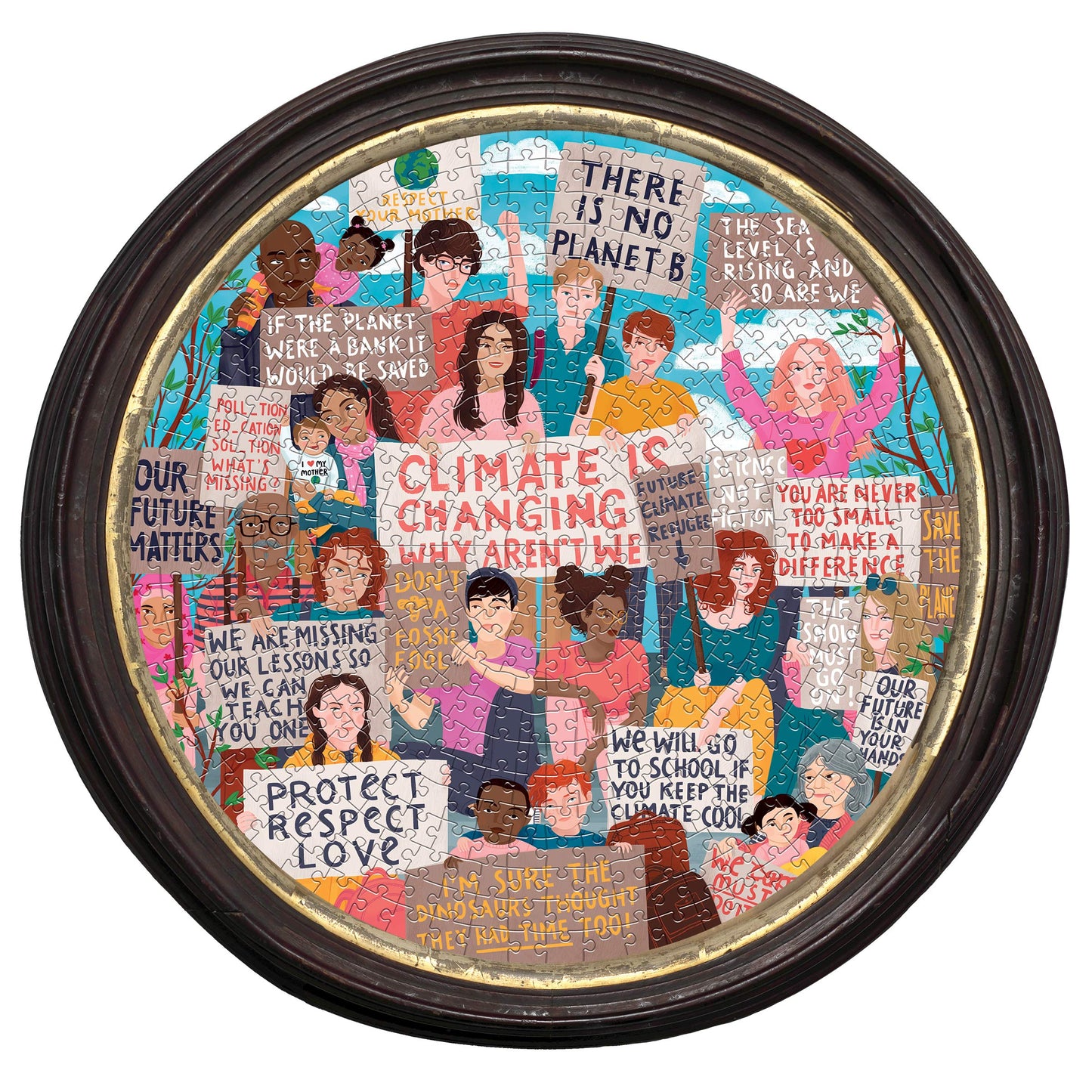 eeBoo: Piece and Love Climate Action 500 Piece Round mature-themed Jigsaw Puzzle  Jigsaw Puzzle for mature-themeds and Families  Includes Glossy and Sturdy Pieces