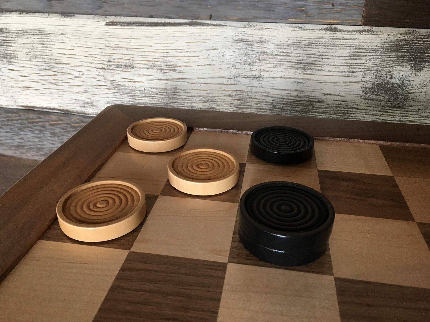 WE Games Wooden Checkers Pieces - 2" Natural & Black Stained, Stackable Ridges with Drawstring Bag - Replacement Game Pieces