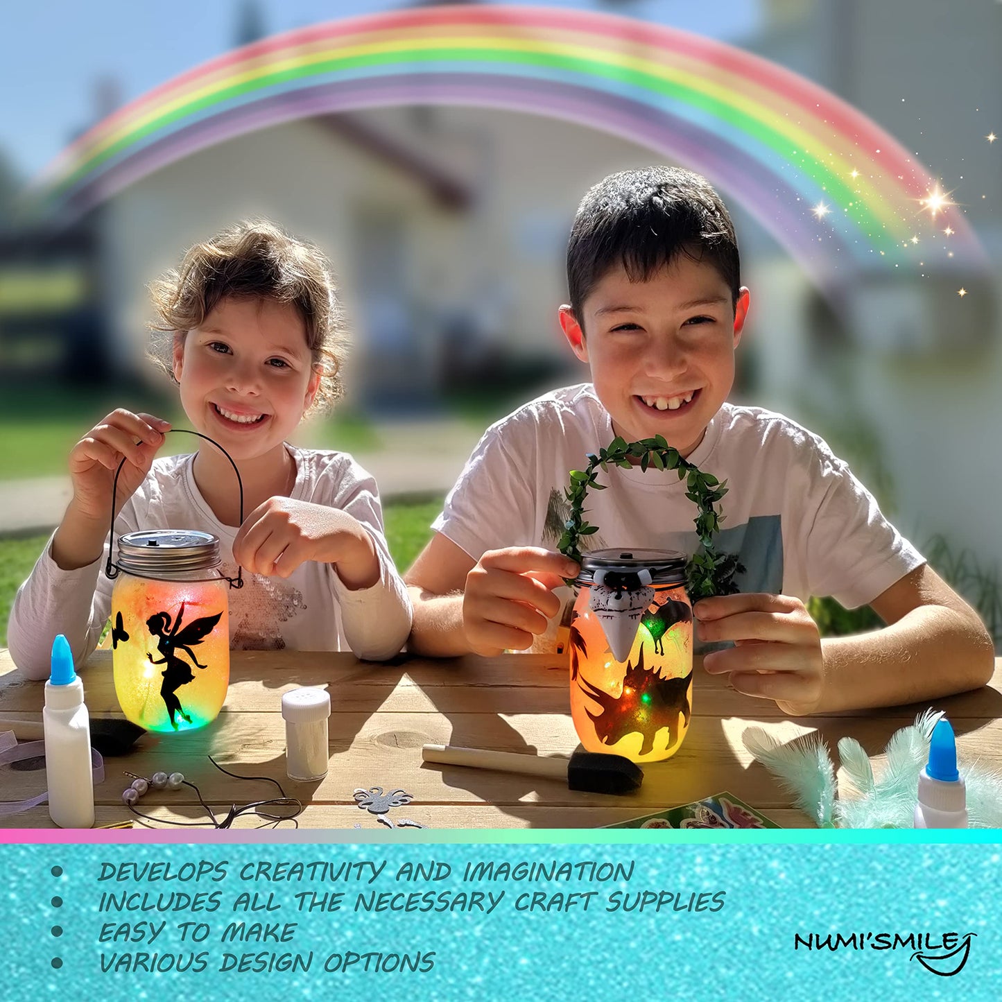 NUMI'SMILE Unicorn & Fairy Night Light Jar Craft Kit, Large, Pink, DIY Arts & Crafts for Girls Ages 3-12, Model NUMI-6928
