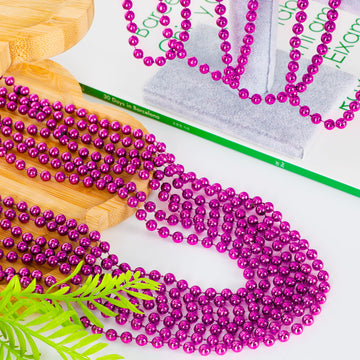 120PCS Mardi Gras Beads, 33 IN Bead Necklace, Rosered Mardi Gras Accessories, Party Costume Beads Parade Throws Bulk for Christm