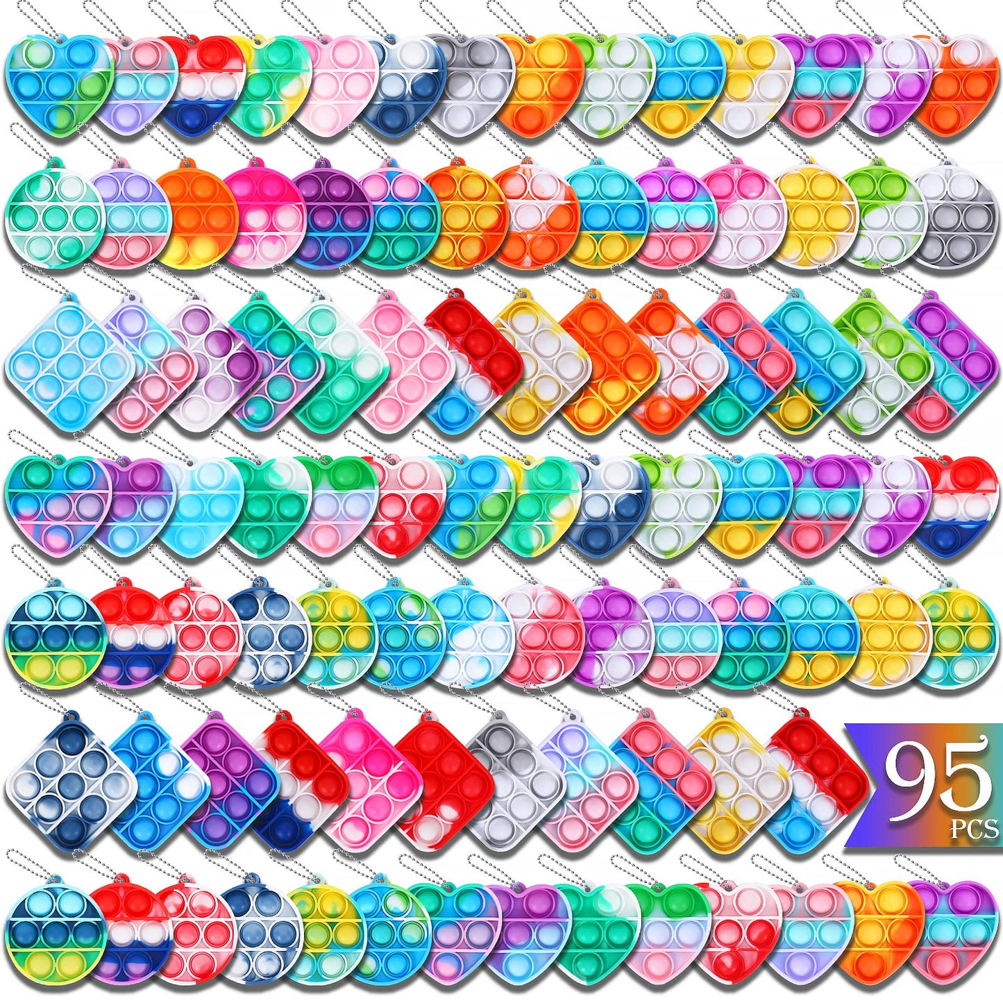 Arme 95Pcs Pop Fidget Toys,Party Favors Toddler Toy Pop Fidget Keychain Mini Fidget Toys Bulk Sensory Toys Stress Toys, Party Fi