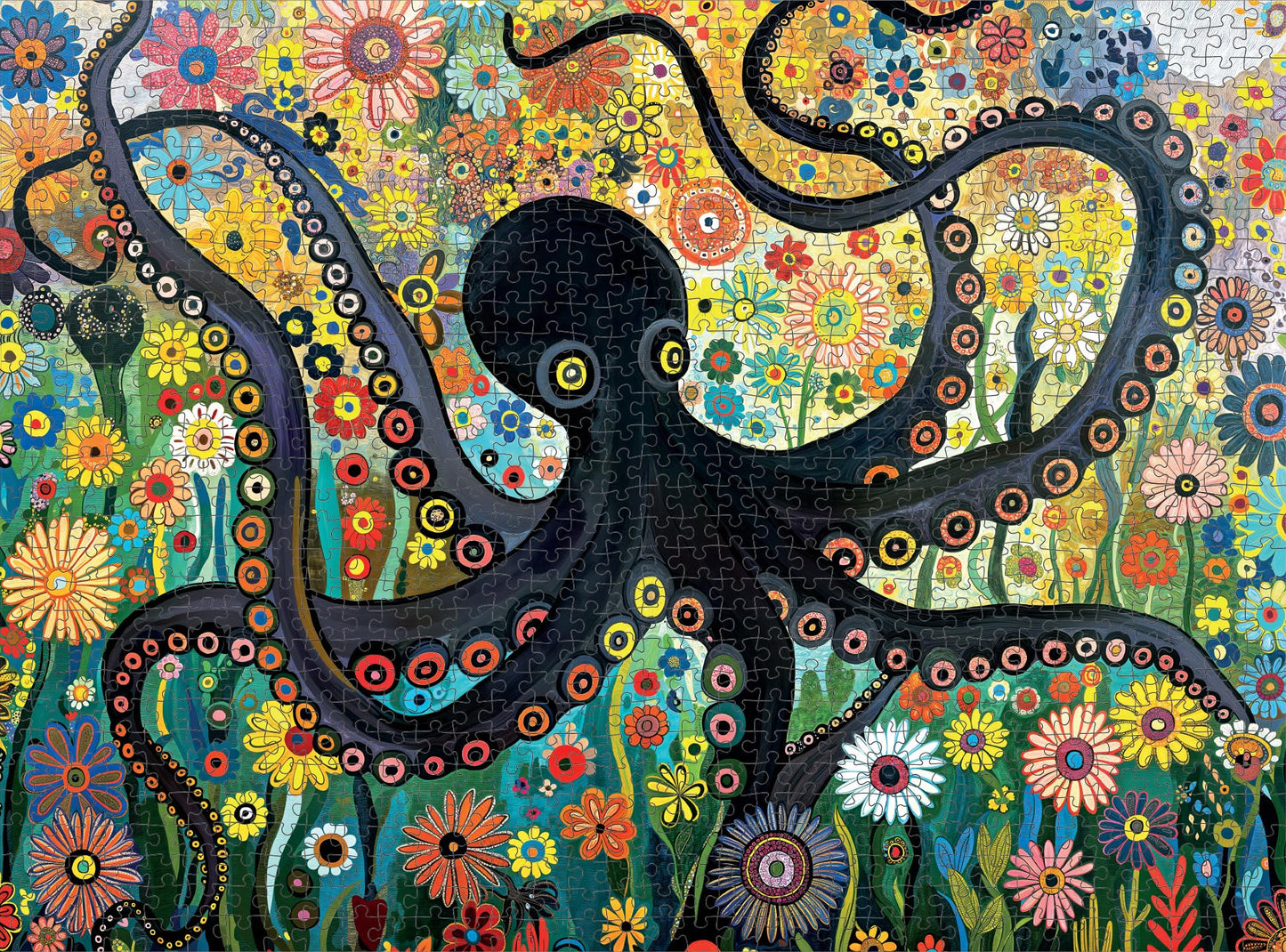 Cross & Glory - The Octopus Who Grew Flowers - 1000 Piece Jigsaw Puzzle For Adults | Vibrant Octopus And Floral Artwork | Challe