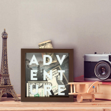 Prinz Adventure Money Savings Piggy Bank for mature-themeds  Kids Savings Box Change Jar  6' x 6' Wooden Shadow Box  Brown