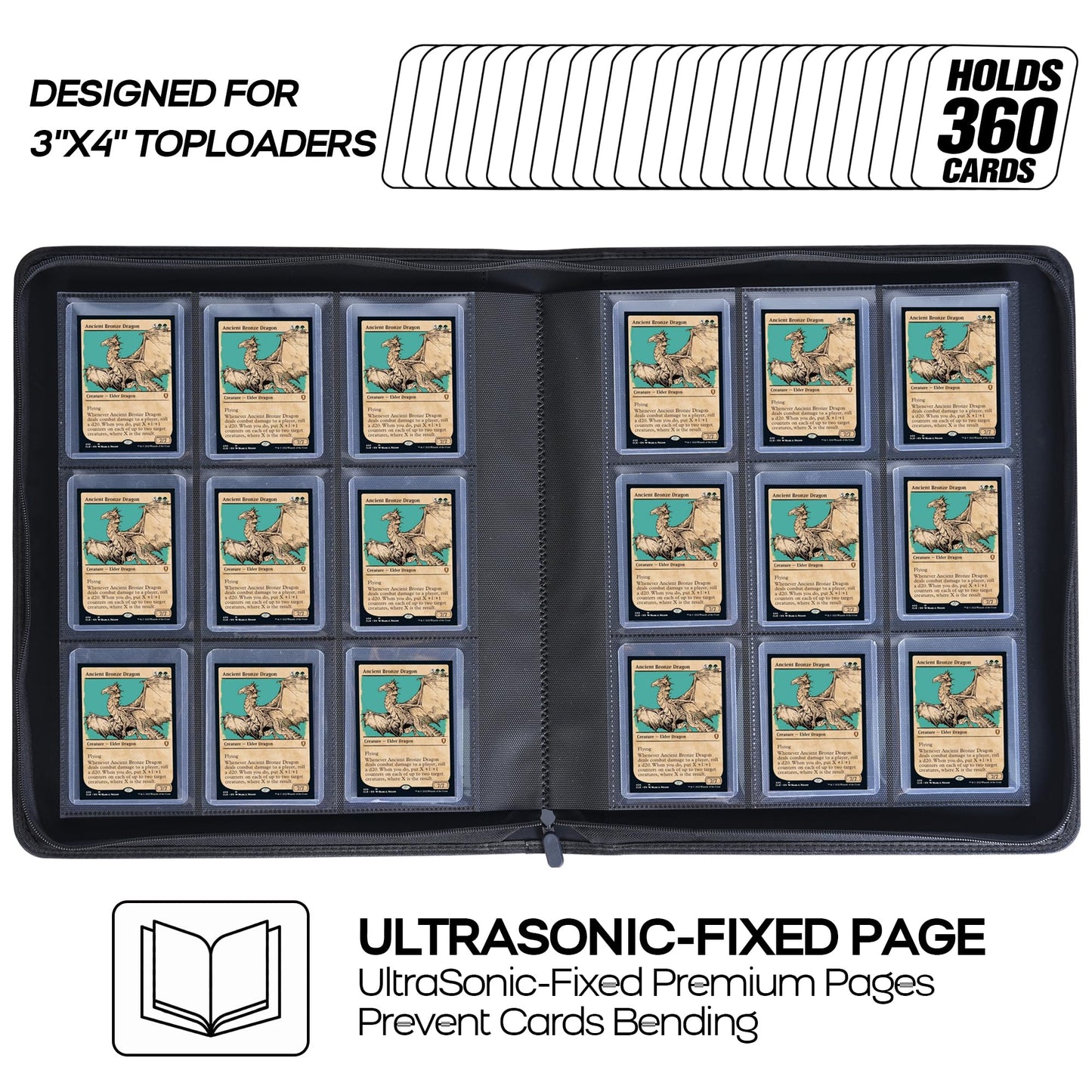 Toploader Binder  Holds 360 Top Loaders - 9-Pocket Top Loader Binder for 3 x 4 Rigid Card Holders for Trading Cards or Sports Cards  Model B - Classic Turquoise