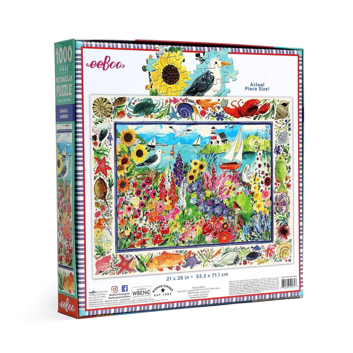 eeBoo: Piece and Love Seagull Garden 1000-piece rectangular mature-themed Jigsaw Puzzle  Jigsaw Puzzle for mature-themeds and Families  includes Glossy  Sturdy Pieces and Minimal Puzzle Dust
