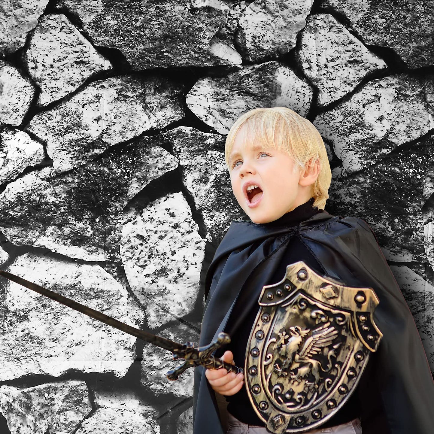 Patelai 4 Pieces Stone Wall Tablecloths Disposable Plastic Table Covers 108 x 54 Inch Medieval Party Decorations Brick Pattern T