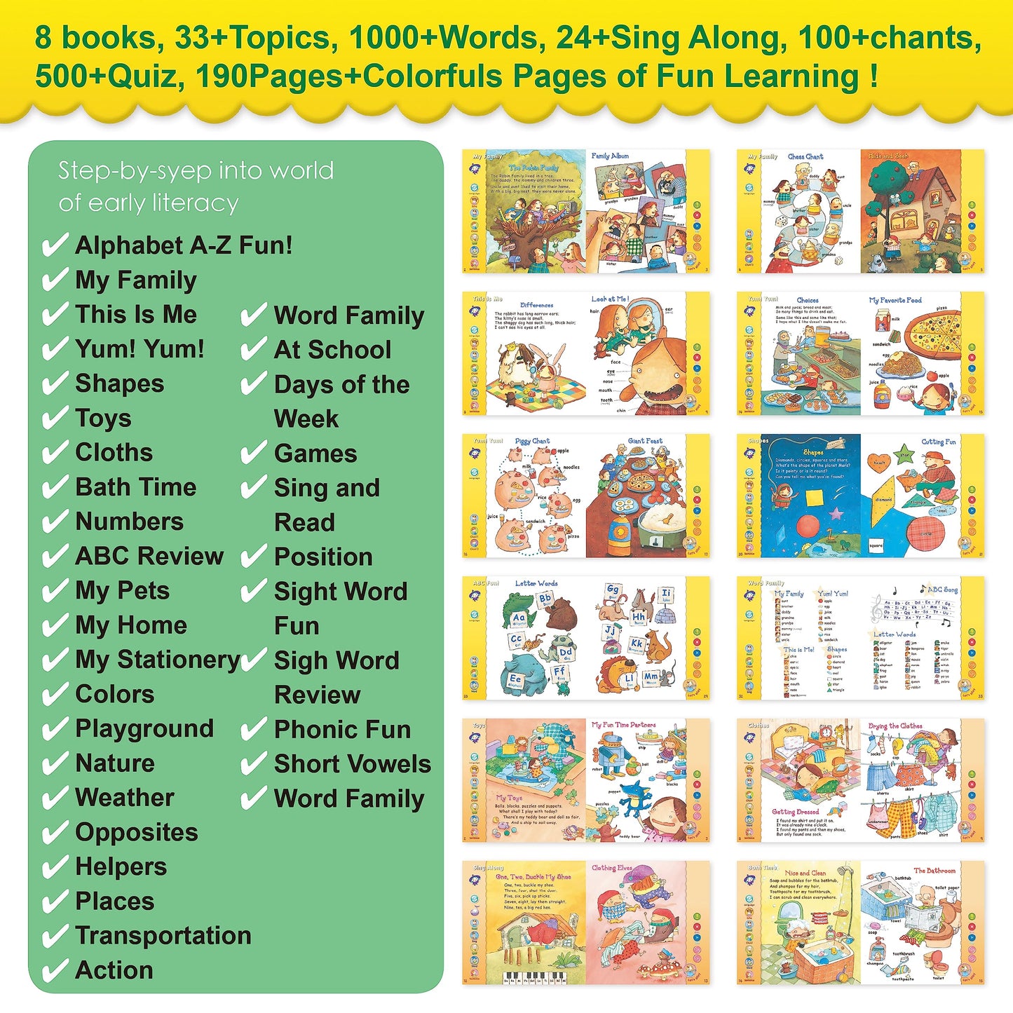 Ophaya Learn To Read 8 Start Books Educational Toys For Kids Ages 3 4 5 6 7, Interactive Reading Book And 16Gb Pen Set For Early
