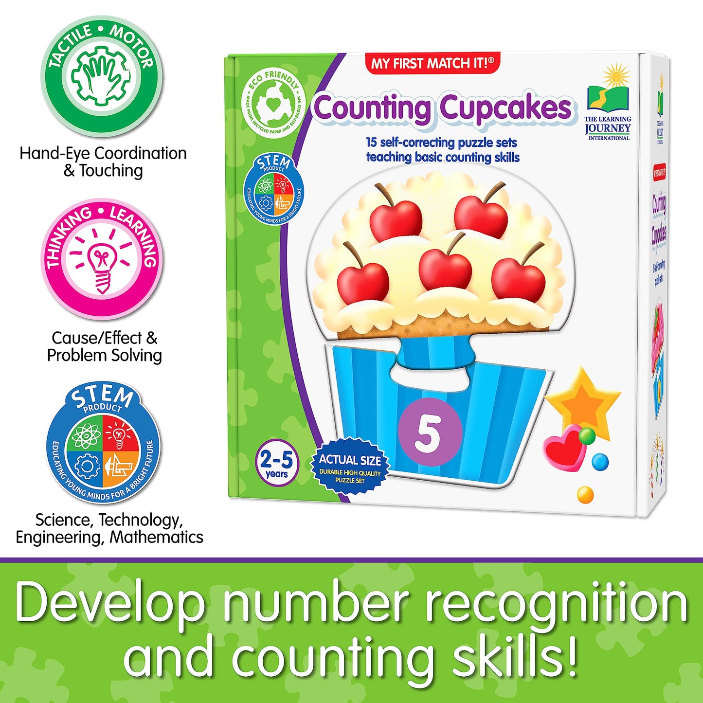 The Learning Journey: My First Match It - Counting Cupcakes- 15 Piece Self-Correcting Matching Puzzles - First Learning Toys For Toddlers 2-5 - Award Winning Toys