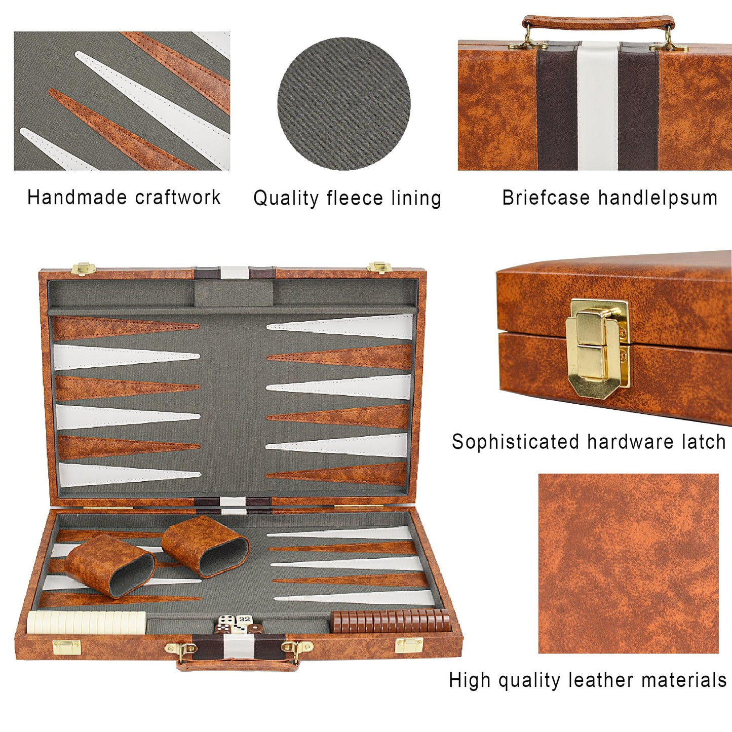 Vovotuzzi 15'' Backgammon Game Brown Backgammon Sets For Adults Leather Travel Backgammon Sets 2 Player Backgammon Board Game Fo