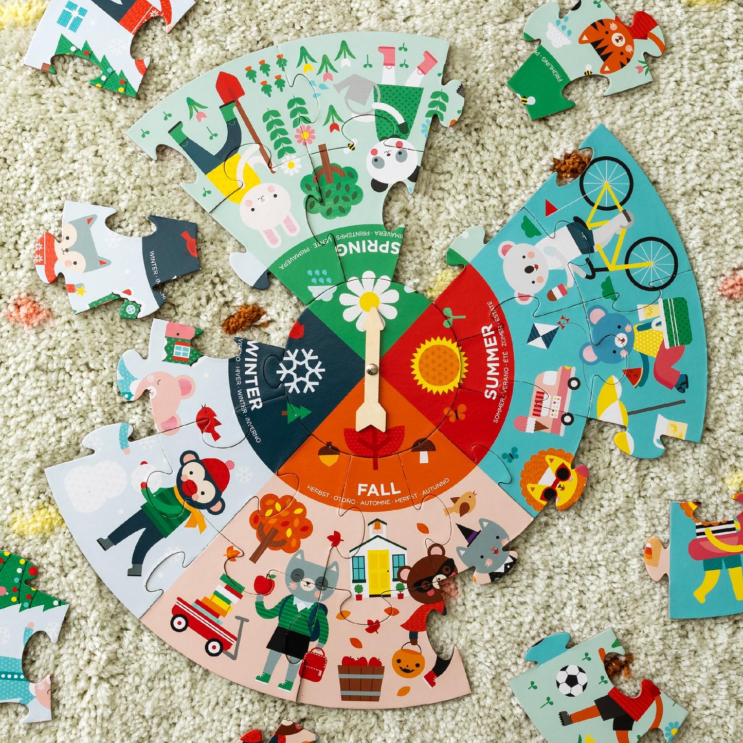 Petit Collage: Seasons Floor Puzzle - Learn The Four Seasons - Includes 25 Jumbo Pieces And A Moveable Hand To Point To A New Se