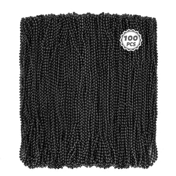 100 Pcs Mardi Gras Beads Bulk, 33'' Black Mardi Gras Beaded Necklace, Round Metallic Black Beads Stuff Set, Parade Throw Accesso
