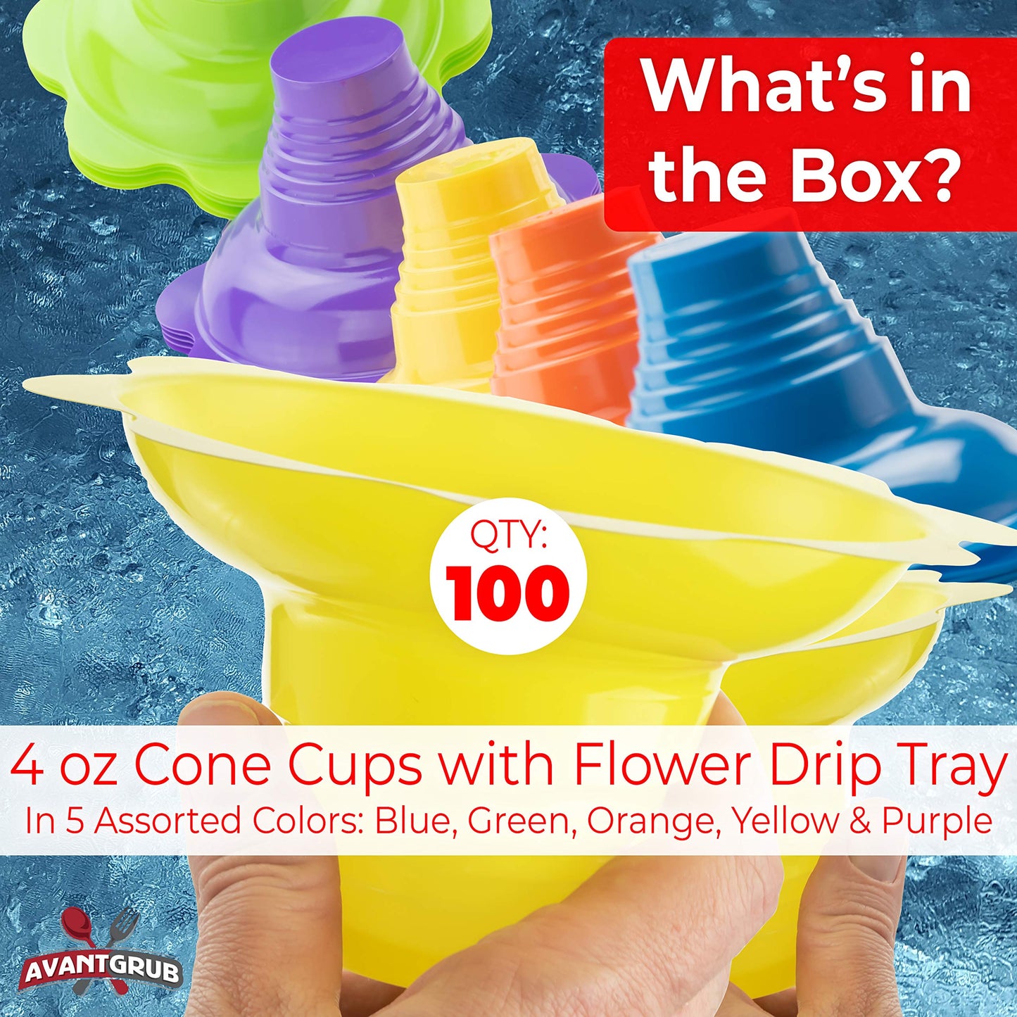 Leak Proof & Drip Catching, Super Cute Reusable 4oz Flower Snow Cone Cups 100 Pk, Colorful Easy Grip Bowls Perfect for Birthday