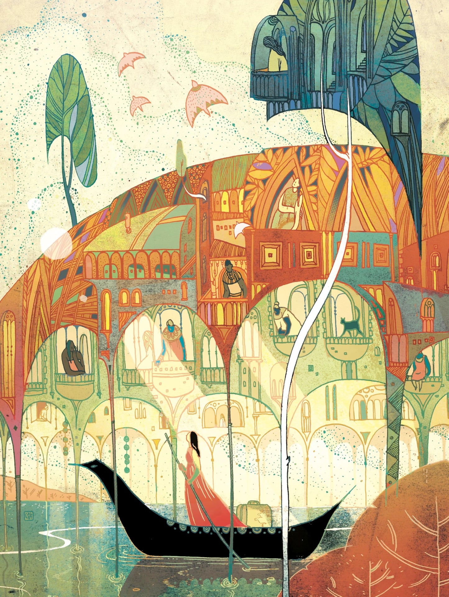 New York Puzzle Company 1000 Piece Jigsaw Puzzle - Victo Ngai Crossing Borders - Cardboard - Blue and Green - Family Game Night Fun