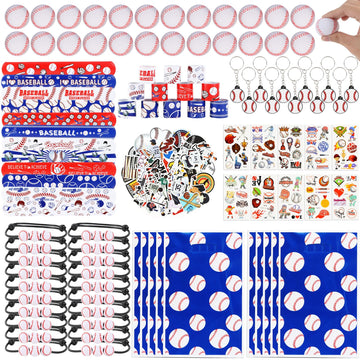 295 Pieces Baseball Party Favors Supplies Set Bulk Mini Baseballs Slap Bracelet Tattoo Sticker Keychain Adjustable Bracelet Good
