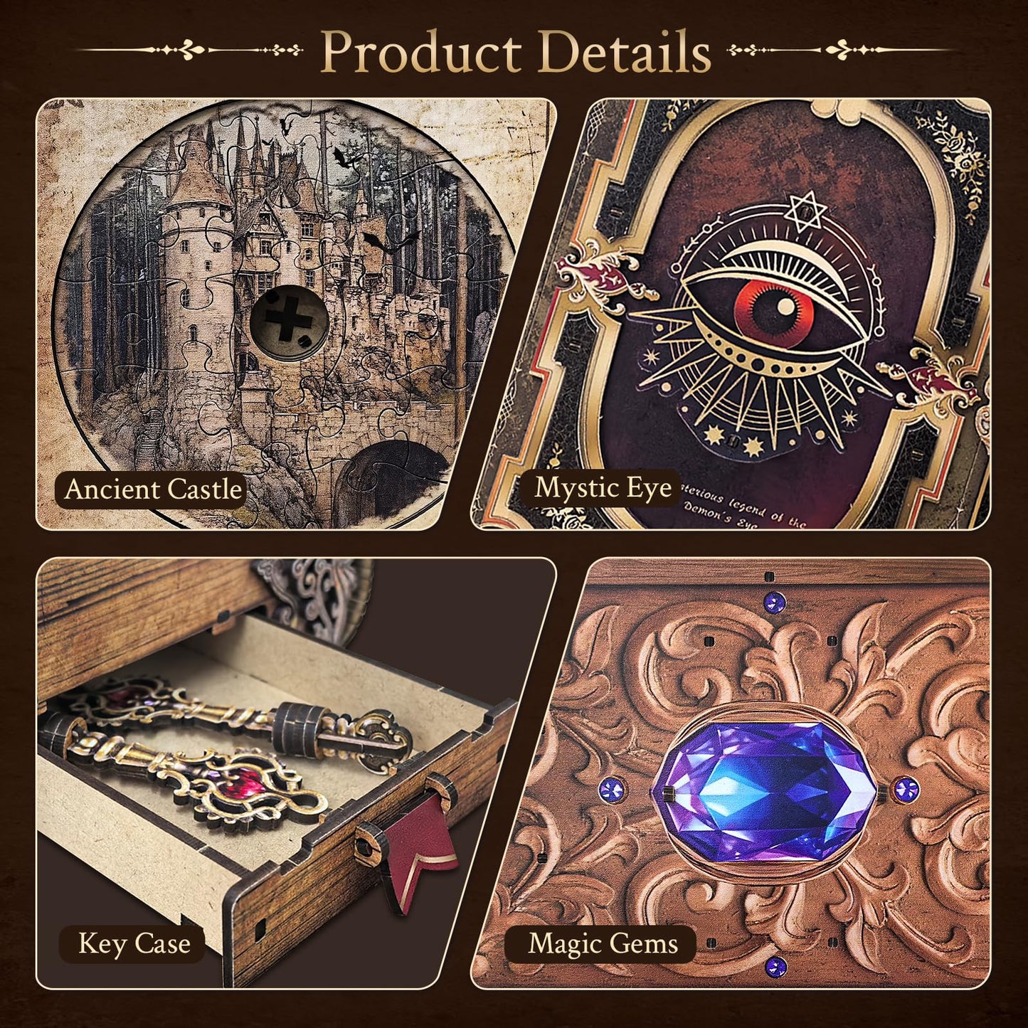 Dibetoy 3D Wooden Puzzles for mature-themeds DIY Book Nook Kit Mechanical Treasure Puzzle Trading Card Storage Box with Lock 3 in 1 DIY Building Mechanical Model Kit for Hobby Enthusiasts