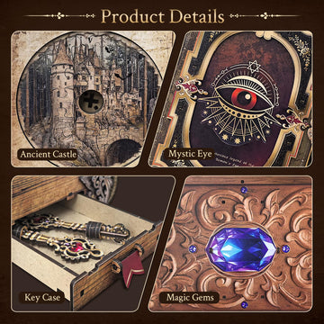 Dibetoy 3D Wooden Puzzles for mature-themeds DIY Book Nook Kit Mechanical Treasure Puzzle Trading Card Storage Box with Lock 3 in 1 DIY Building Mechanical Model Kit for Hobby Enthusiasts