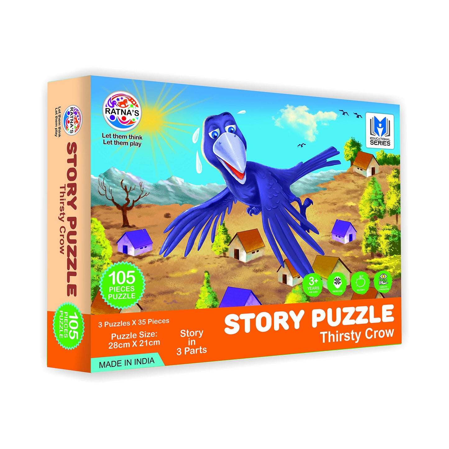 RatnaS Story Jigsaw Puzzle The Thirsty Crow For Kids. This Pack Contains 3 * 35 Pieces Jigsaw With A Story Book Inside