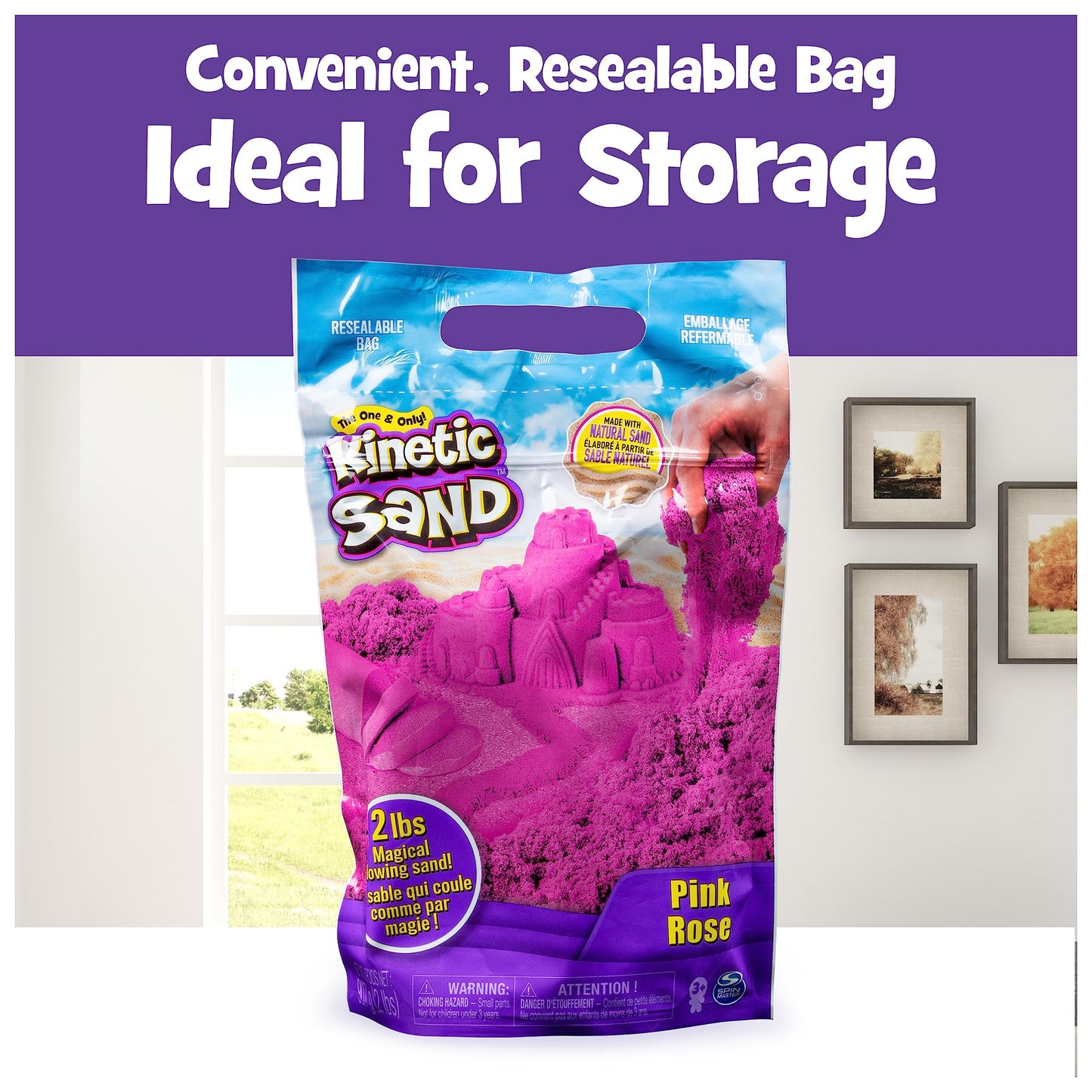 Kinetic Sand, The Original Moldable Sensory Play Sand, Pink, 2 lb. Resealable Bag, Ages 3+