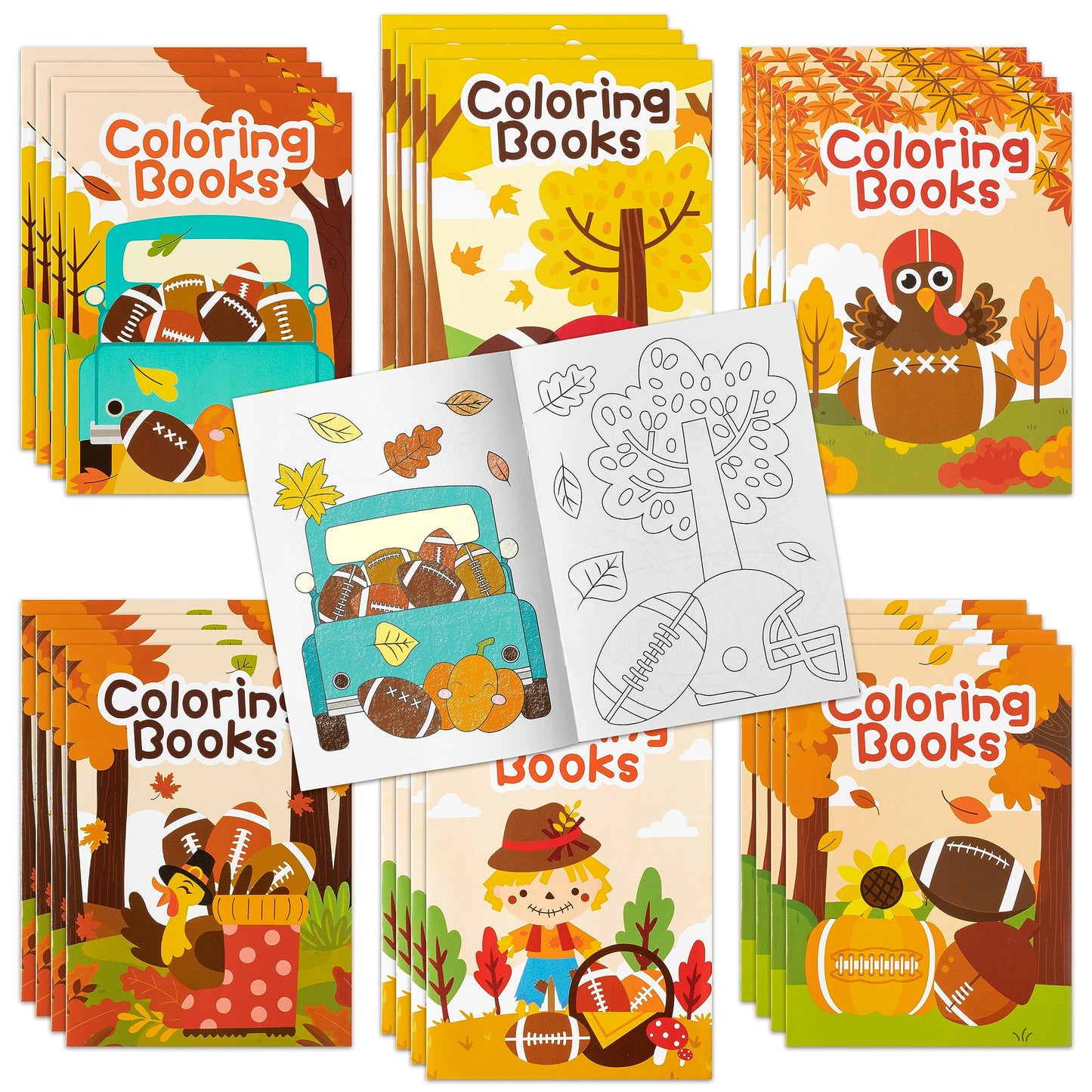 Dvbonike 24Pcs Fall Football Coloring Books Thanksgiving Diy Color-In Pages Maple Leaves Pumpkin Turkey Drawing Booklet Party Fa
