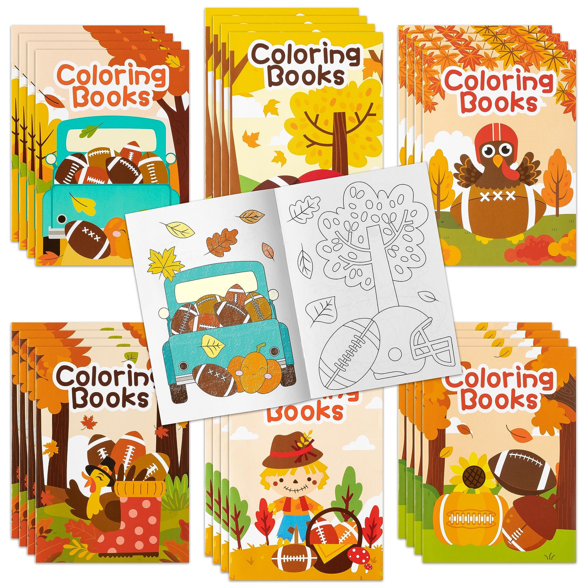 Dvbonike 24Pcs Fall Football Coloring Books Thanksgiving Diy Color-In Pages Maple Leaves Pumpkin Turkey Drawing Booklet Party Fa