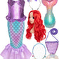 Funna Little Mermaid Costume For Girls Princess Dress Up With Accessories Wig Purple, 5T